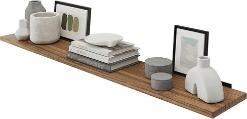 Wallniture Palm 60 inch Long, 10" Deep, 1" Thick Wood Floating Shelves for Bedroom, Wall Mounted Rustic Bookshelf, Wooden Shelf for Storage, Decor, Books, Plants, Burnt Finish in Saudi Arabia