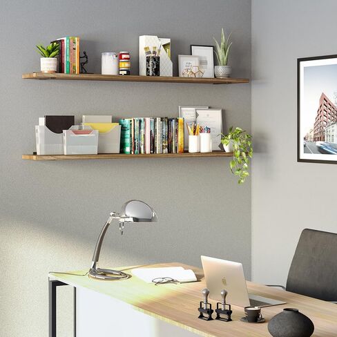 Wallniture Palm 60 inch Long, 10" Deep, 1" Thick Wood Floating Shelves for Bedroom, Wall Mounted Rustic Bookshelf, Wooden Shelf for Storage, Decor, Books, Plants, Burnt Finish in Saudi Arabia