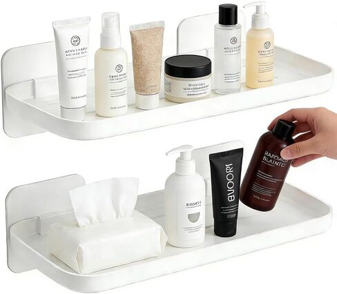 رف عائم مثبت على الحائط مكون من قطعتين، حواف عرض أكريليك بتصميم حافة، عرض صغير موفر للمساحة ومنظم لغرفة المعيشة والحمام وغرفة الألعاب والمكتب (أسود) in Kuwait