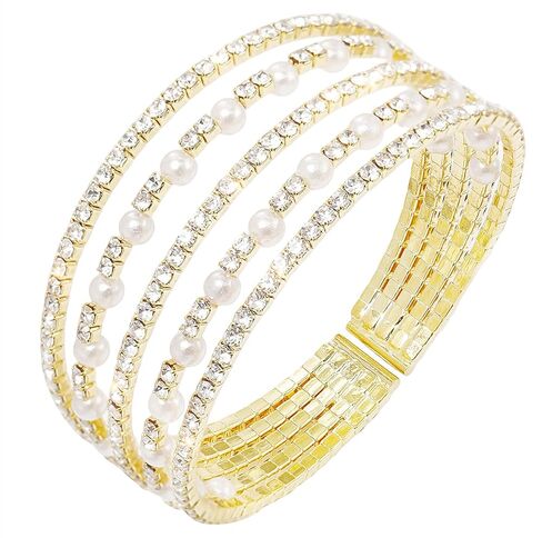 Women‘s Multilayer Pearl Bracelet Rhinestone Bracelets Cuff Bangle in Saudi Arabia