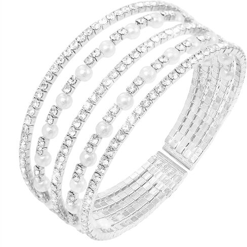 Women‘s Multilayer Pearl Bracelet Rhinestone Bracelets Cuff Bangle in Saudi Arabia