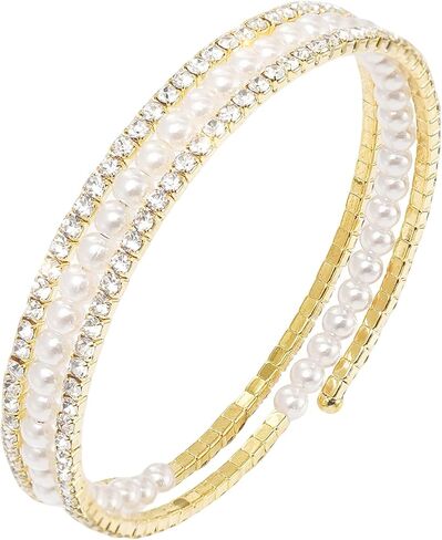 Women‘s Multilayer Pearl Bracelet Rhinestone Bracelets Cuff Bangle in Saudi Arabia