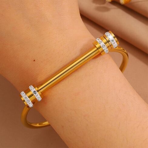 Gold Bracelets for Women Twist Knob Horseshoe Bangle with Rhinestones, Stainless Steel Adjustable Open Bangle, Modern Luxe Statement Jewelry in Saudi Arabia