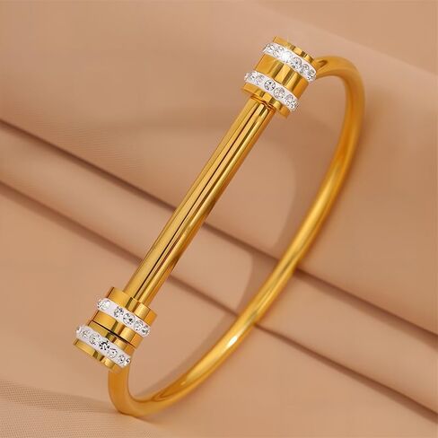 Gold Bracelets for Women Twist Knob Horseshoe Bangle with Rhinestones, Stainless Steel Adjustable Open Bangle, Modern Luxe Statement Jewelry in Saudi Arabia