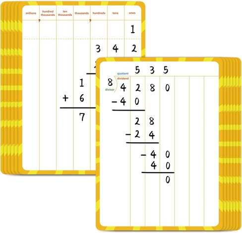 12 Pack Math Manipulatives Whiteboards 9x12inch Long Division Dry Erase Board Double Sided Multi-Digit Computation Math Learning Practice Lapboard Educational Tool for Classroom School Kid Student in Kuwait