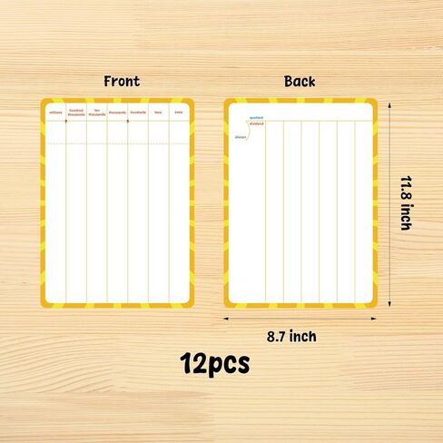 12 Pack Math Manipulatives Whiteboards 9x12inch Long Division Dry Erase Board Double Sided Multi-Digit Computation Math Learning Practice Lapboard Educational Tool for Classroom School Kid Student in Kuwait