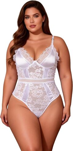 Plus Size Lace Bodysuit Lingerie for Women Sexy One Piece Leotard Top Sheer Mesh Body Suit Crotch Openable Clubwear XS-4XL in Saudi Arabia