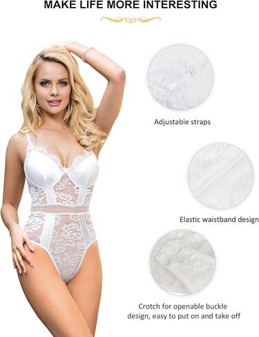 Plus Size Lace Bodysuit Lingerie for Women Sexy One Piece Leotard Top Sheer Mesh Body Suit Crotch Openable Clubwear XS-4XL in Saudi Arabia
