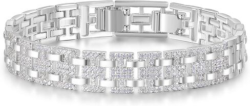 سوار زركونيا مكعب مطلي بالفضة عيار 14 قيراط للرجال والنساء، سوار رابط الساعة 7 ملم | سوار معدني | مناسب لهدايا العطلات in Kuwait