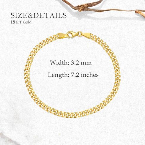 SISGEM Solid 18k Gold Cuban Link Bracelet for Women, Real 18 Karat Gold Jewelry Bracelet for Her (3.2 mm, 7 inch) in Saudi Arabia