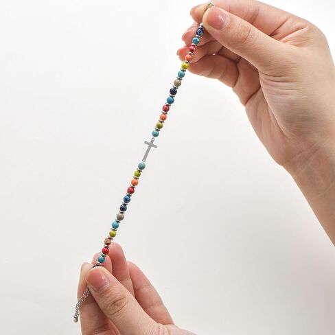 سوار Dainty Cross للنساء - أساور مطرزة ملونة مطلية بالذهب عيار 14 قيراط هدايا مسيحية للنساء والأصدقاء والحبيب | هدايا عيد الميلاد الثلاثين والأربعين والخمسين لعيد الحب عيد الفصح تخزين المواد والمجوهرات in Kuwait