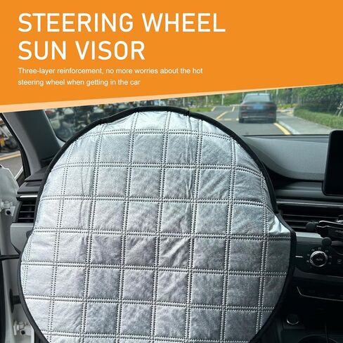 Shakas Car Steering Wheel Cover Sun Shade, Aluminum Film Car Wheel Cover Heat Insulation Cooling, Thickened Anti-aging Foldable Reflective Protector, for Most Cars SUV Truck Van (Silver) in Saudi Arabia