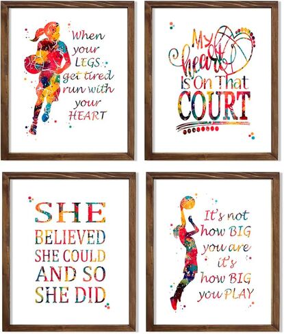 Basketball Player Girl Watercolor 8x10 Unframed Print Set Girl Female Woman Daughter Grand Daughter Sport Player Basketball Wnba Girl's Kid's Room Bedroom Nursery Playroom Home Wall Decor Poster Gift in Kuwait