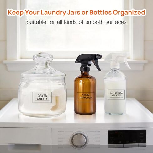 Minimalist Laundry Room Labels - 64 PCS Clear Waterproof Transparent Vinyl Stickers for Glass Jars, Spray Bottles, Detergent Dispensers & Containers - Home Organization & Storage in Kuwait