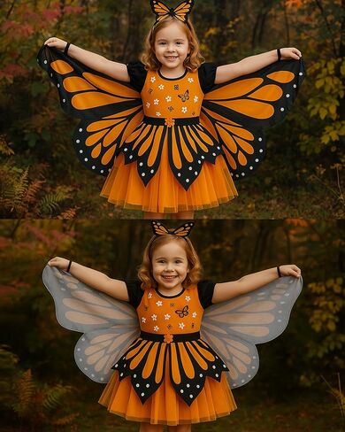 زي الفراشة للفتيات من عمر 3 إلى 11 عامًا - زي Monarch Fairy Dress Up مع إكسسوارات للهالوين وأعياد الميلاد in Kuwait