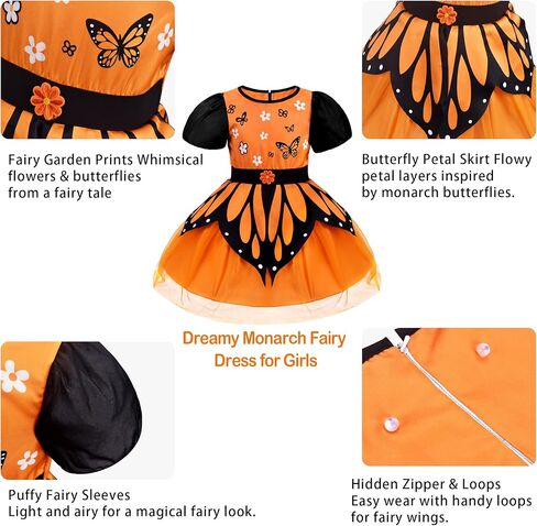 زي الفراشة للفتيات من عمر 3 إلى 11 عامًا - زي Monarch Fairy Dress Up مع إكسسوارات للهالوين وأعياد الميلاد in Kuwait