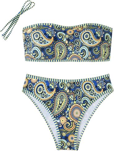 SOLY HUX Women's Boho Bikini Set Paisley Print Strapless Bandeau Bathing Suit Two Piece Swimsuit in Saudi Arabia