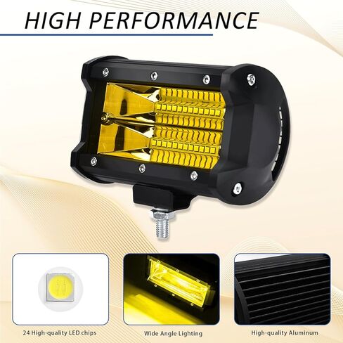 AveneMark 2PCS 5 "72W LED Light Bar، صف مزدوج شعاع الفيضانات الأصفر 10800LM، 16AWG طقم تسخير الأسلاك، ضوء العمل للشاحنات SUV ATV UTV Boat in Kuwait