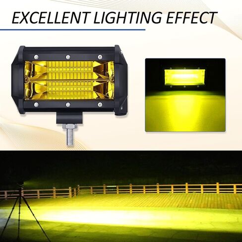 AveneMark 2PCS 5 "72W LED Light Bar، صف مزدوج شعاع الفيضانات الأصفر 10800LM، 16AWG طقم تسخير الأسلاك، ضوء العمل للشاحنات SUV ATV UTV Boat in Kuwait