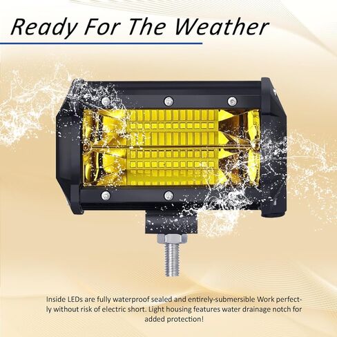 AveneMark 2PCS 5 "72W LED Light Bar، صف مزدوج شعاع الفيضانات الأصفر 10800LM، 16AWG طقم تسخير الأسلاك، ضوء العمل للشاحنات SUV ATV UTV Boat in Kuwait