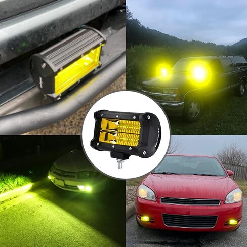 AveneMark 2PCS 5 "72W LED Light Bar، صف مزدوج شعاع الفيضانات الأصفر 10800LM، 16AWG طقم تسخير الأسلاك، ضوء العمل للشاحنات SUV ATV UTV Boat in Kuwait