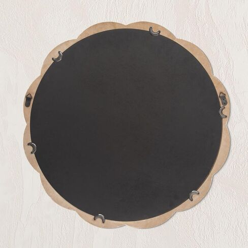 24 Inch Round Wall Mirror, Whitewashed Wooden Frame with Scalloped Edge & Beaded Trim, Decorative Farmhouse Boho Mirror for Bedroom, Bathroom, Living Room, Entryway in Kuwait