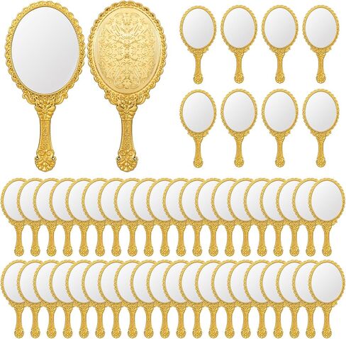 48 Pack Vintage Handheld Mirrors for Makeup, Gold Embossed Floral Portable Princess Mirror with Handle, Decorative Travel Cosmetic Purse Mirror for Women, Party Favors, Classroom in Kuwait