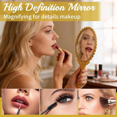 48 Pack Vintage Handheld Mirrors for Makeup, Gold Embossed Floral Portable Princess Mirror with Handle, Decorative Travel Cosmetic Purse Mirror for Women, Party Favors, Classroom in Kuwait