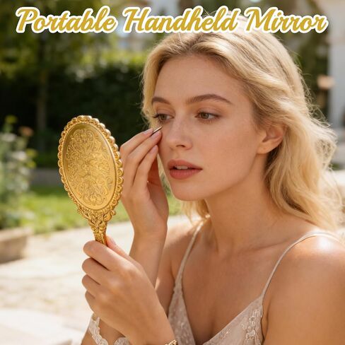 48 Pack Vintage Handheld Mirrors for Makeup, Gold Embossed Floral Portable Princess Mirror with Handle, Decorative Travel Cosmetic Purse Mirror for Women, Party Favors, Classroom in Kuwait