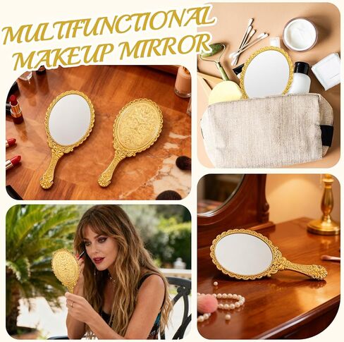 48 Pack Vintage Handheld Mirrors for Makeup, Gold Embossed Floral Portable Princess Mirror with Handle, Decorative Travel Cosmetic Purse Mirror for Women, Party Favors, Classroom in Kuwait
