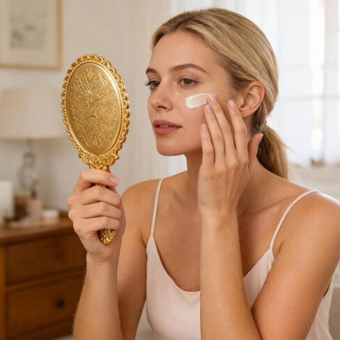 48 Pack Vintage Handheld Mirrors for Makeup, Gold Embossed Floral Portable Princess Mirror with Handle, Decorative Travel Cosmetic Purse Mirror for Women, Party Favors, Classroom in Kuwait