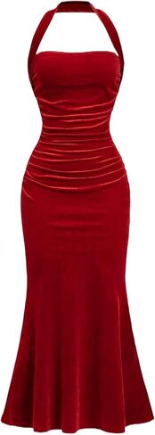 Girl's Summer Bodycon Halter Dress Long Velvet Elegant Maxi Ruched Fishtail Dress Cocktail Party Dresses Kid 8-12 Y in Kuwait