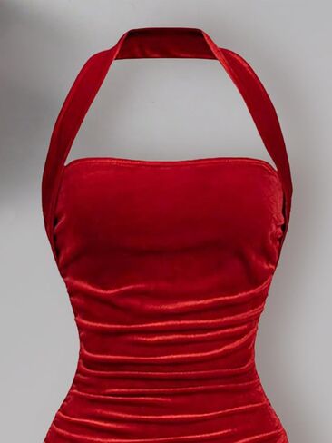 Girl's Summer Bodycon Halter Dress Long Velvet Elegant Maxi Ruched Fishtail Dress Cocktail Party Dresses Kid 8-12 Y in Kuwait