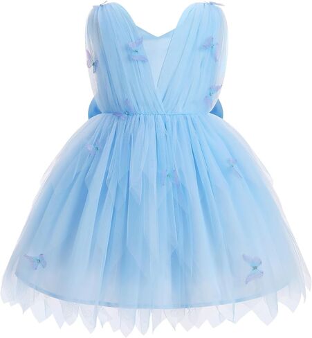 ODASDO Baby Toddler Kids Girls Butterfly Dress Sleeveless V-Neck Bowknot Tulle Princess Dresses for Wedding Birthday Party in Saudi Arabia