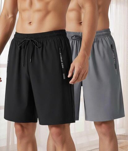 2 Pack Mens Workout Shorts Quick Dry Athletic Shorts with Pockets Drawstring in Saudi Arabia