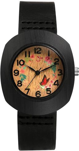 JewelryWe Leather Watch for Women: Vintage Arabic Numeral Floral Tonneau Dial Watches Adjustable Strap Quartz Analog Wristwatch in Saudi Arabia
