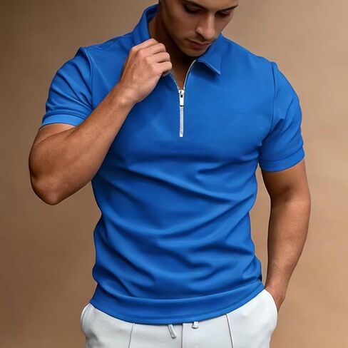 Mens Polo Shirt Short Sleeve Collared Tee Casual Slim Fit Golf Shirt Business Casual Top Wear for Outdoor and Daily Wear in Saudi Arabia