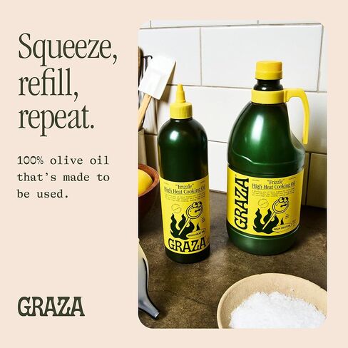 Graza Frizzle High Heat Cooking Oil - Cooking Oil with a High Smoke Point & Neutral Flavor in a Squeeze Bottle for Frying, Baking & Grilling - Oil Made from 100% Olives - 2L (67.6 Fl Oz) in Saudi Arabia