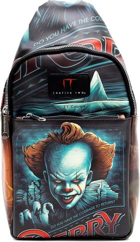 Warner Bros. Horror Movies Vegan Leather Crossbody Sling Bag, It Chapter Two Pennywise Derry Circus Pose, 7" x 14" in Saudi Arabia