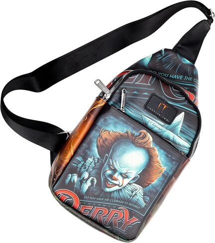 Warner Bros. Horror Movies Vegan Leather Crossbody Sling Bag, It Chapter Two Pennywise Derry Circus Pose, 7" x 14" in Saudi Arabia