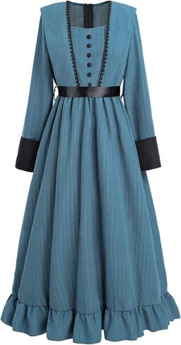 FCCAM Victorian Dress for Women Long Sleeve 1800s Edwardian Dress Ruffle Maxi Medieval Renaissance Costume in Kuwait