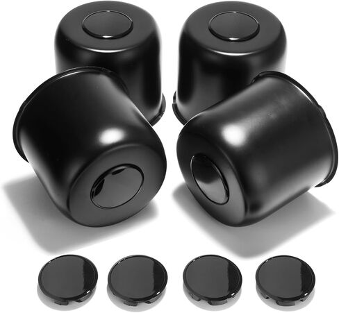 4.9 Inch Stainless Trailer Wheel Center Cap Kit - 4 Matte Black Push Through Center Caps with 4 Replacement Open End Plus Plug Center Caps for Truck SUV Rv in Kuwait