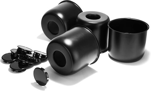 4.9 Inch Stainless Trailer Wheel Center Cap Kit - 4 Matte Black Push Through Center Caps with 4 Replacement Open End Plus Plug Center Caps for Truck SUV Rv in Kuwait