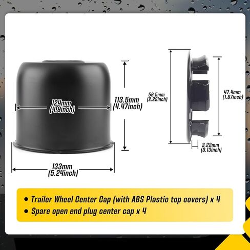 4.9 Inch Stainless Trailer Wheel Center Cap Kit - 4 Matte Black Push Through Center Caps with 4 Replacement Open End Plus Plug Center Caps for Truck SUV Rv in Kuwait