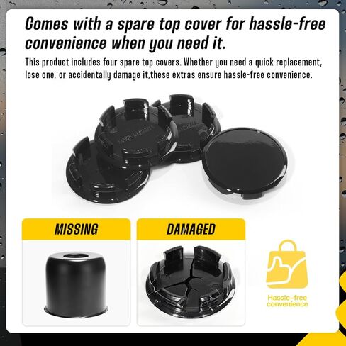 4.9 Inch Stainless Trailer Wheel Center Cap Kit - 4 Matte Black Push Through Center Caps with 4 Replacement Open End Plus Plug Center Caps for Truck SUV Rv in Kuwait