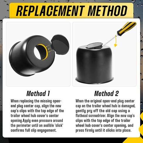4.9 Inch Stainless Trailer Wheel Center Cap Kit - 4 Matte Black Push Through Center Caps with 4 Replacement Open End Plus Plug Center Caps for Truck SUV Rv in Kuwait