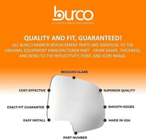 Burco 4090 زجاج مرآة جانبي للسائق غير يعتم تلقائيًا، OEM # 10392388، يناسب Buick Lucerne 2006-2010، Cadillac DTS 2010-2011 مرآة OE ذات تعتيم تلقائي، تناسب EC أكثر in Saudi Arabia