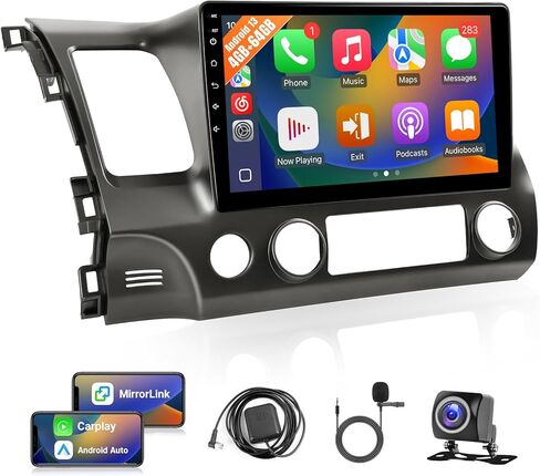 Leadfan Car Stereo Radio Support Wireless CarPlay & Android Auto for Honda Civic 2006 2007 2008 2009 2010 2011, 10.1 Inch IPS Touch Screen Bluetooth Car Stereo with GPS Navigation WiFi Rear Camera in Kuwait