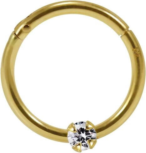 Claw Set Cz Stone 9K Solid Yellow Gold 18 Gauge (1.0MM) - 8MM Diameter Hinged Clicker Segment Ring Ear Septum Tragus Helix Piercing Jewelry in Kuwait