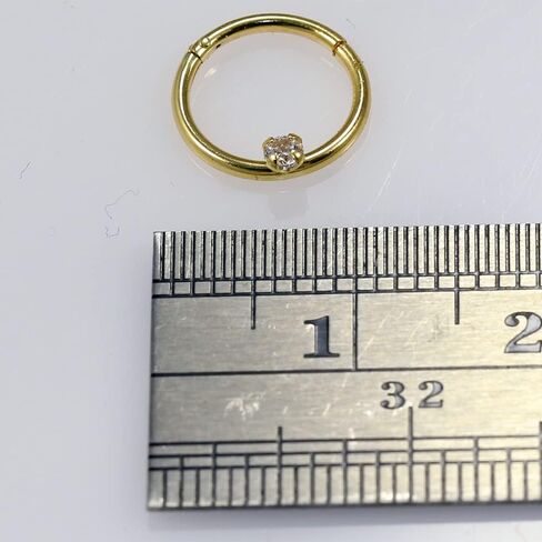 Claw Set Cz Stone 9K Solid Yellow Gold 18 Gauge (1.0MM) - 8MM Diameter Hinged Clicker Segment Ring Ear Septum Tragus Helix Piercing Jewelry in Kuwait